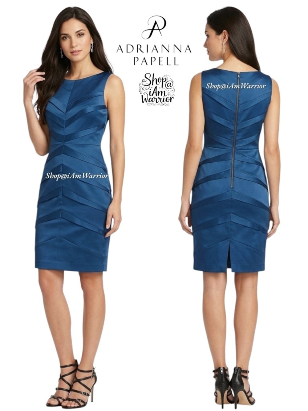 Adrianna Papell blue satin tiered sheath dress *shop@iamwarrior